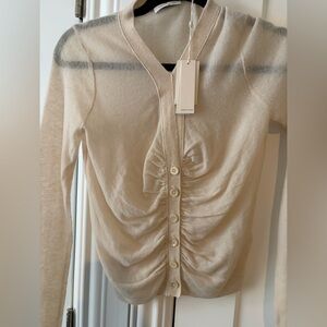 NWT Rebecca Taylor Ruched Button-Front Cream Cardigan